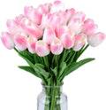 15pcs Fake Tulips Artificial Flowers Real Touch Pink 14" PU Flower for Home Kitchen Decor Spring Easter Wedding Bouquet Decorations Office Valentine's Day Gifts(Light Pink)
