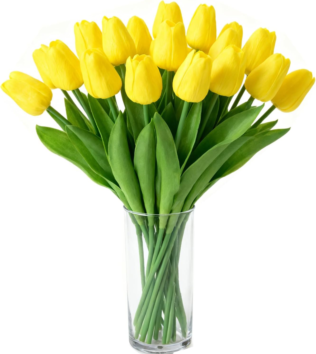 Pink Faux Tulips Real Touch (20 Pcs) - 13.5 Inch Premium PU Artificial Flowers for Mother's Day, Spring & Easter Home Decor, Wedding Bouquet