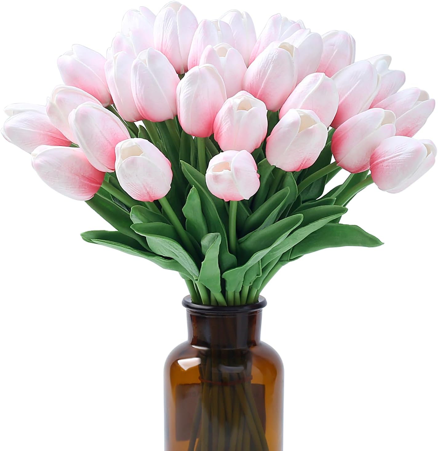 15pcs Fake Tulips Artificial Flowers Real Touch Pink 14" PU Flower for Home Kitchen Decor Spring Easter Wedding Bouquet Decorations Office Valentine's Day Gifts(Light Pink)