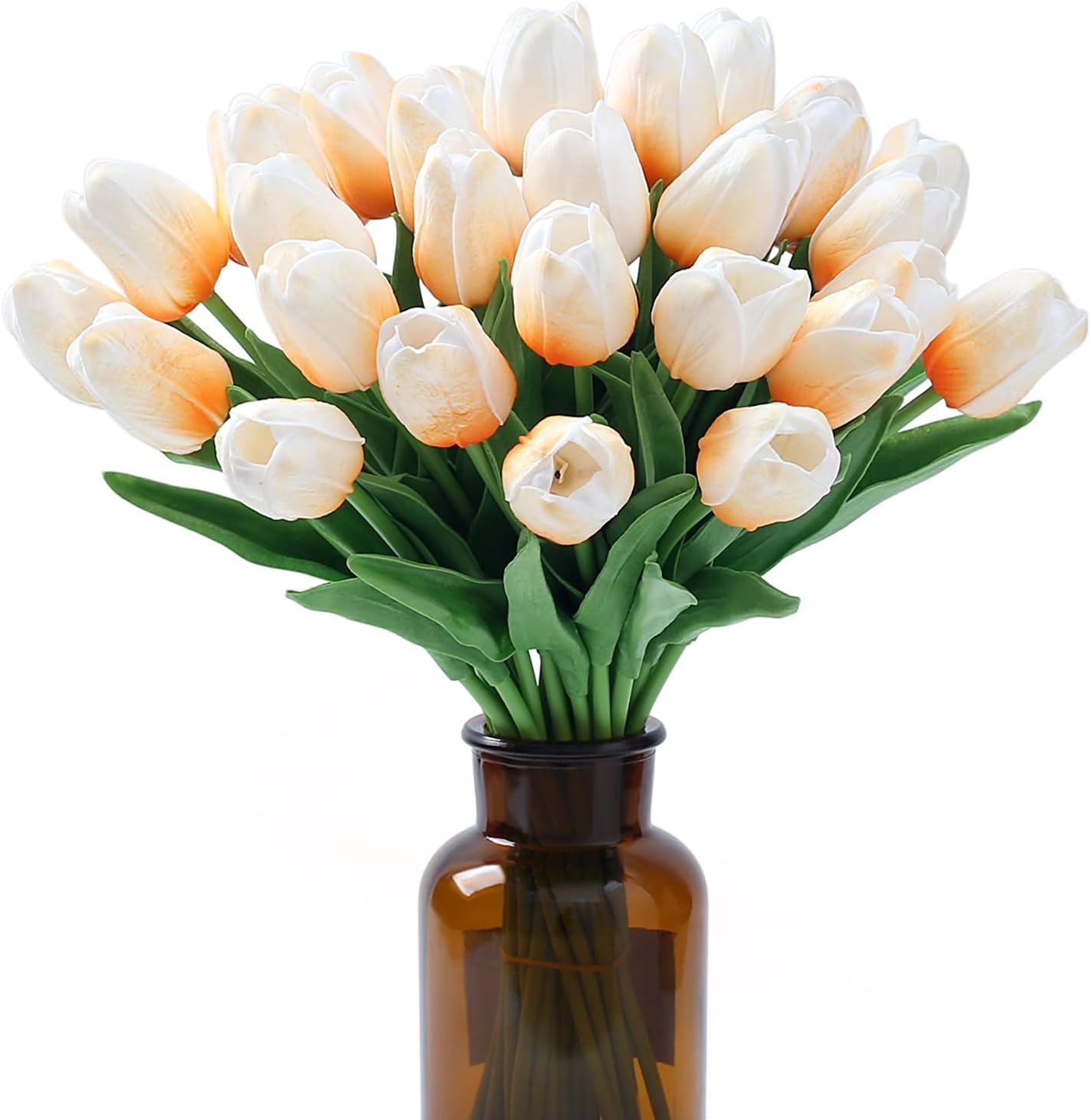 15pcs Fake Tulips Artificial Flowers Real Touch Pink 14" PU Flower for Home Kitchen Decor Spring Easter Wedding Bouquet Decorations Office Valentine's Day Gifts(Light Pink)