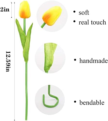 20pcs Artificial Tulips Flowers Fake Faux PU Tulip Bouquet Real Touch Flower Arrangement for Home Room Office Party Wedding Decoration Excellent Gift Idea for Mothers Day (Yellow)