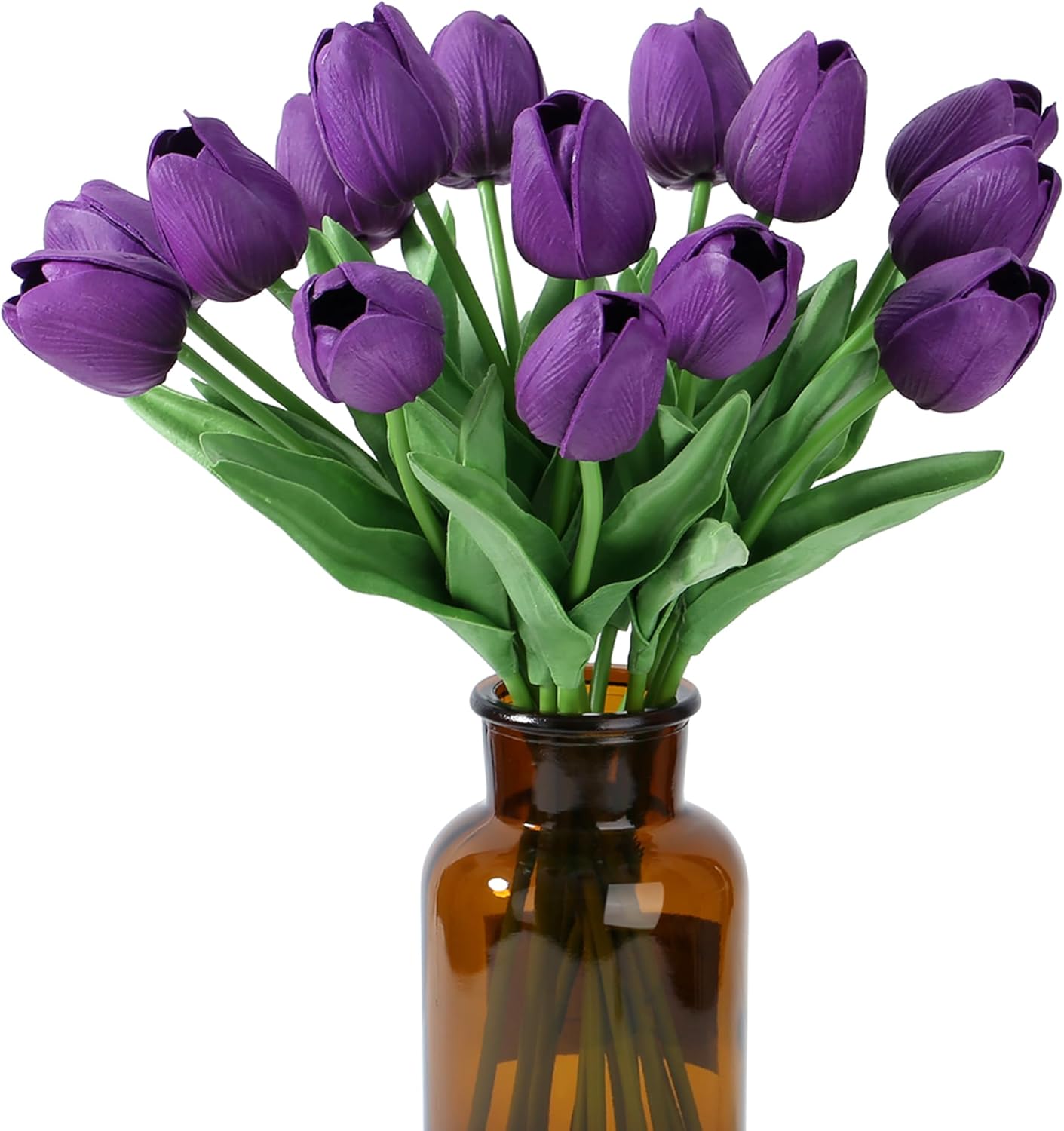 15pcs Fake Tulips Artificial Flowers Real Touch Pink 14" PU Flower for Home Kitchen Decor Spring Easter Wedding Bouquet Decorations Office Valentine's Day Gifts(Light Pink)