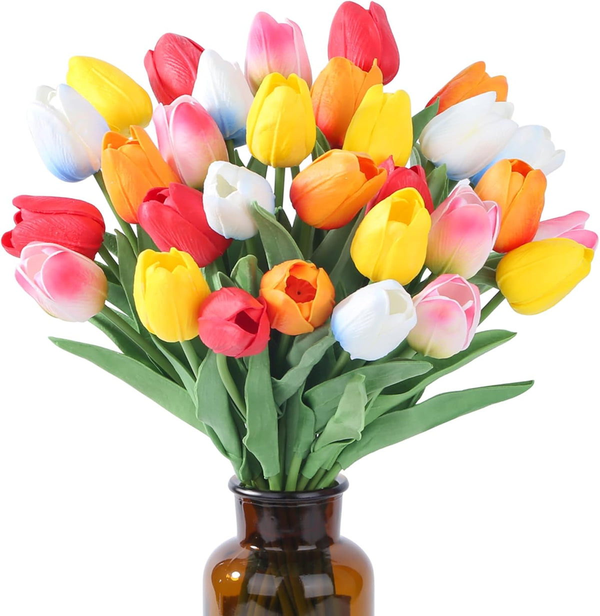 15pcs Fake Tulips Artificial Flowers Real Touch Pink 14" PU Flower for Home Kitchen Decor Spring Easter Wedding Bouquet Decorations Office Valentine's Day Gifts(Light Pink)