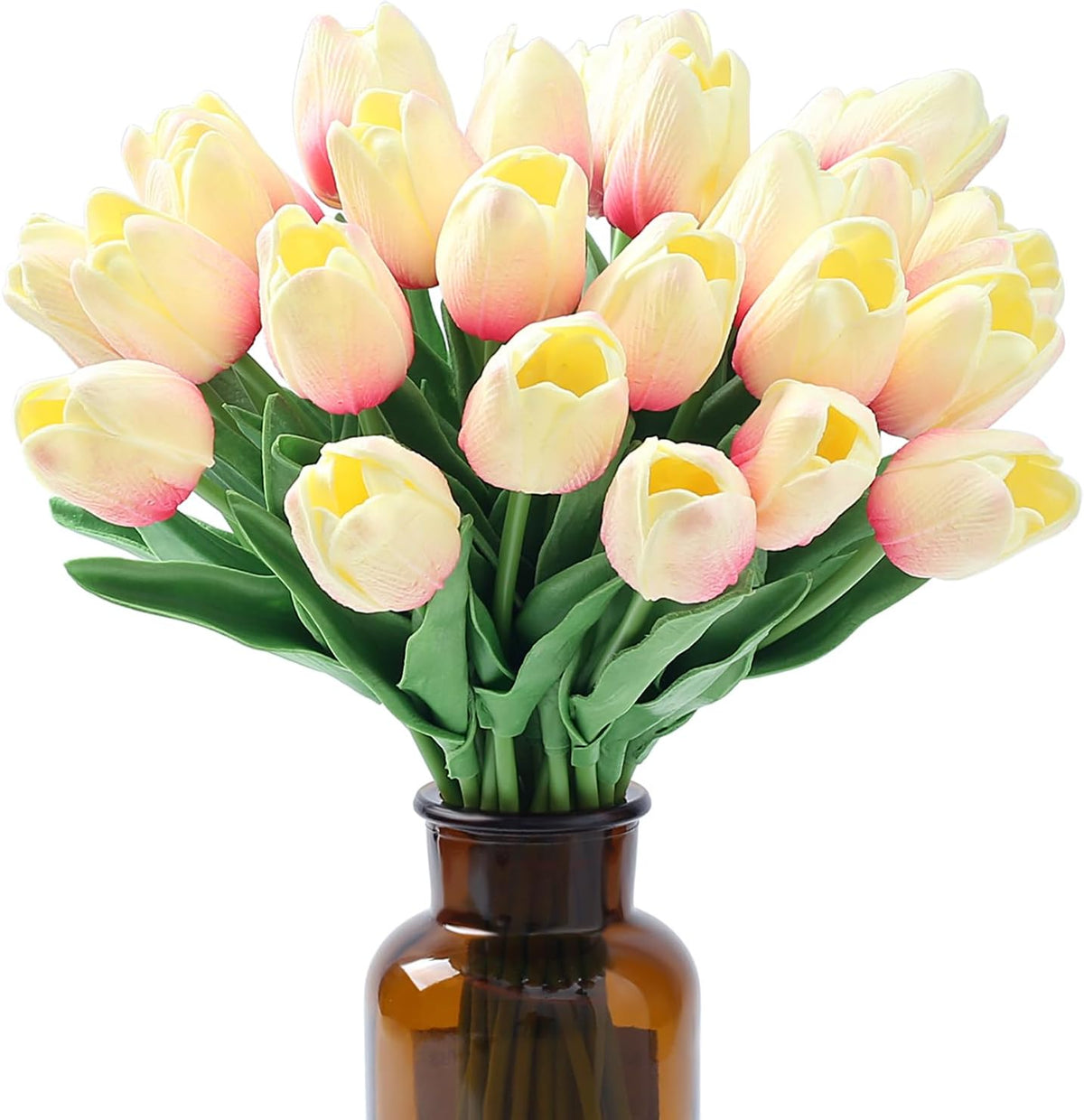 15pcs Fake Tulips Artificial Flowers Real Touch Pink 14" PU Flower for Home Kitchen Decor Spring Easter Wedding Bouquet Decorations Office Valentine's Day Gifts(Light Pink)