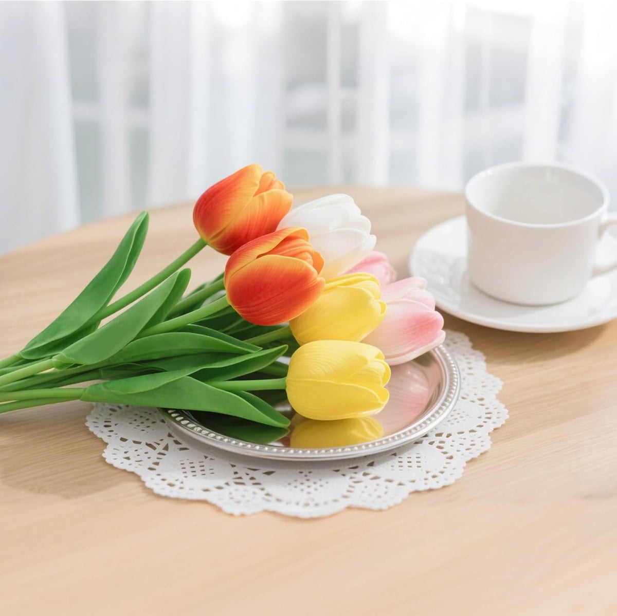 20Pcs Fake Tulips Artificial Flowers 13" Multicolor Faux Tulips Real Touch PU Tulip Bouquet for Mother's Day Home Kitchen Decor Home Party Office Decorations
