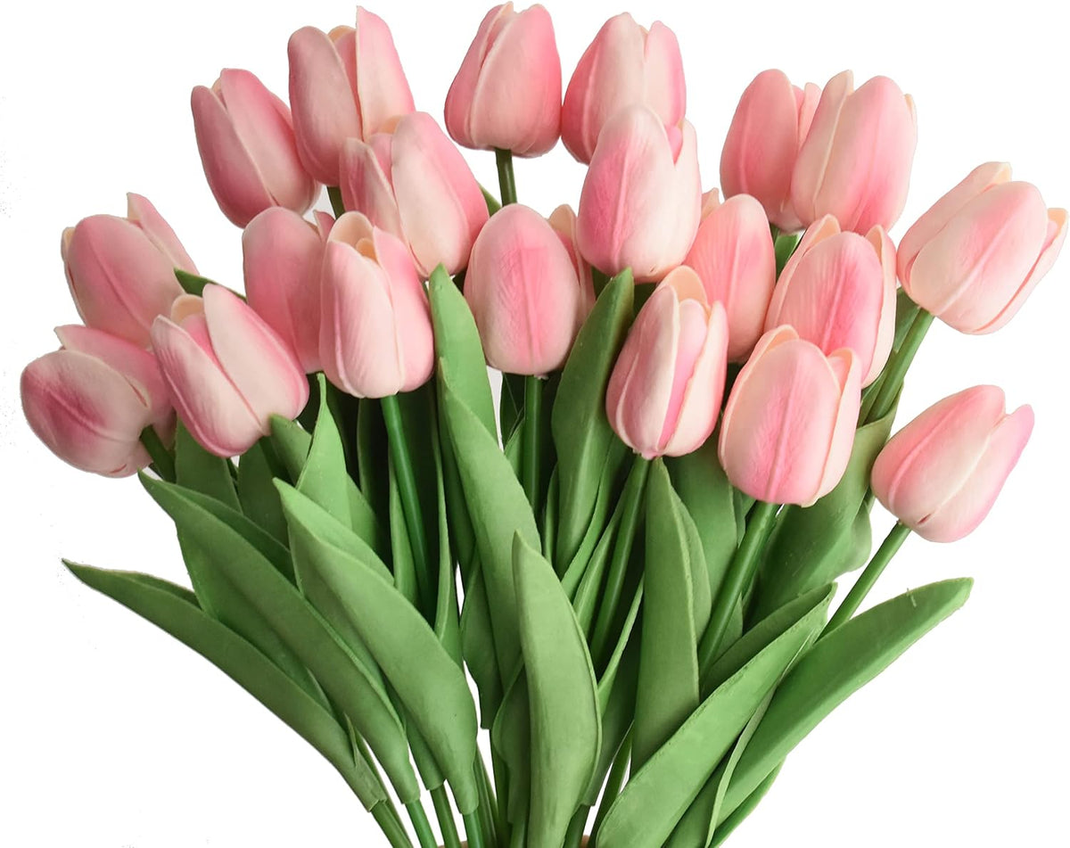 20pcs Artificial Tulips Flowers Fake Faux PU Tulip Bouquet Real Touch Flower Arrangement for Home Room Office Party Wedding Decoration Excellent Gift Idea for Mothers Day (Yellow)