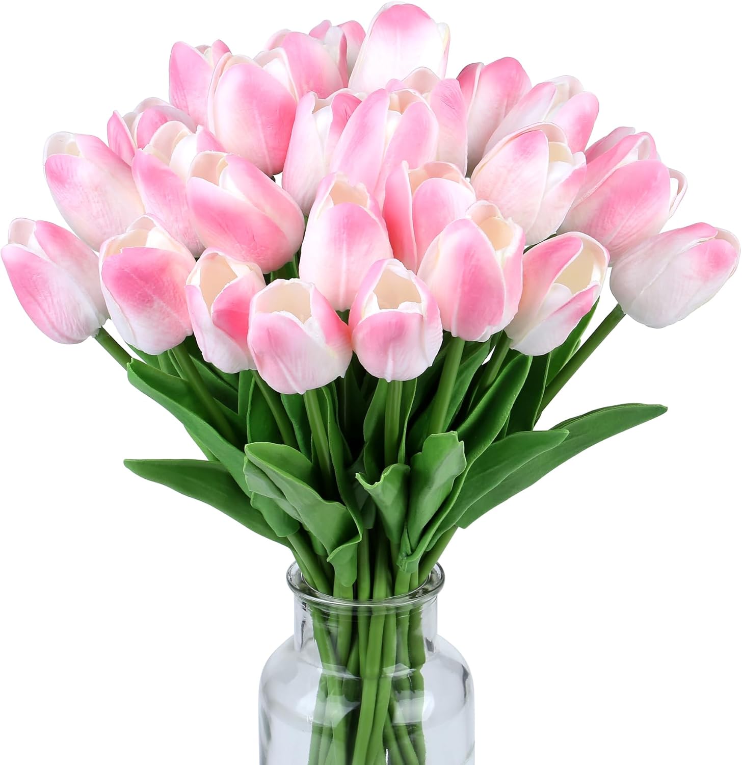 15pcs Fake Tulips Artificial Flowers Real Touch Pink 14" PU Flower for Home Kitchen Decor Spring Easter Wedding Bouquet Decorations Office Valentine's Day Gifts(Light Pink)