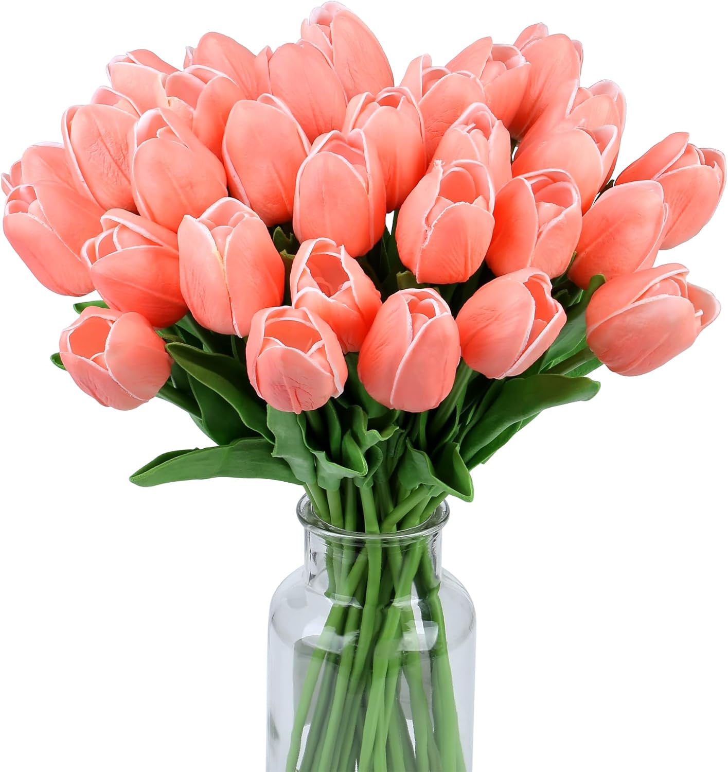 15pcs Fake Tulips Artificial Flowers Real Touch Pink 14" PU Flower for Home Kitchen Decor Spring Easter Wedding Bouquet Decorations Office Valentine's Day Gifts(Light Pink)