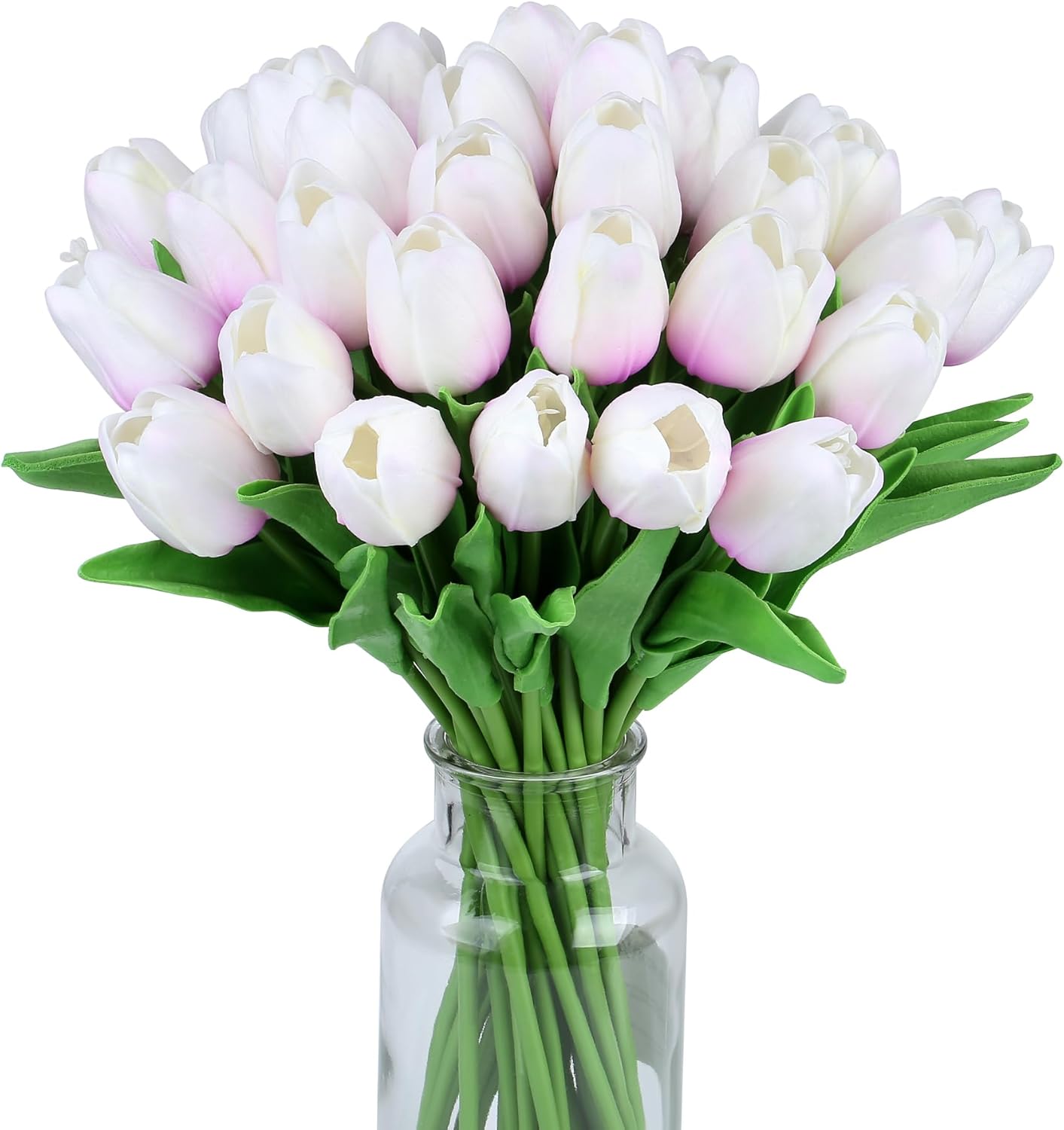 15pcs Fake Tulips Artificial Flowers Real Touch Pink 14" PU Flower for Home Kitchen Decor Spring Easter Wedding Bouquet Decorations Office Valentine's Day Gifts(Light Pink)