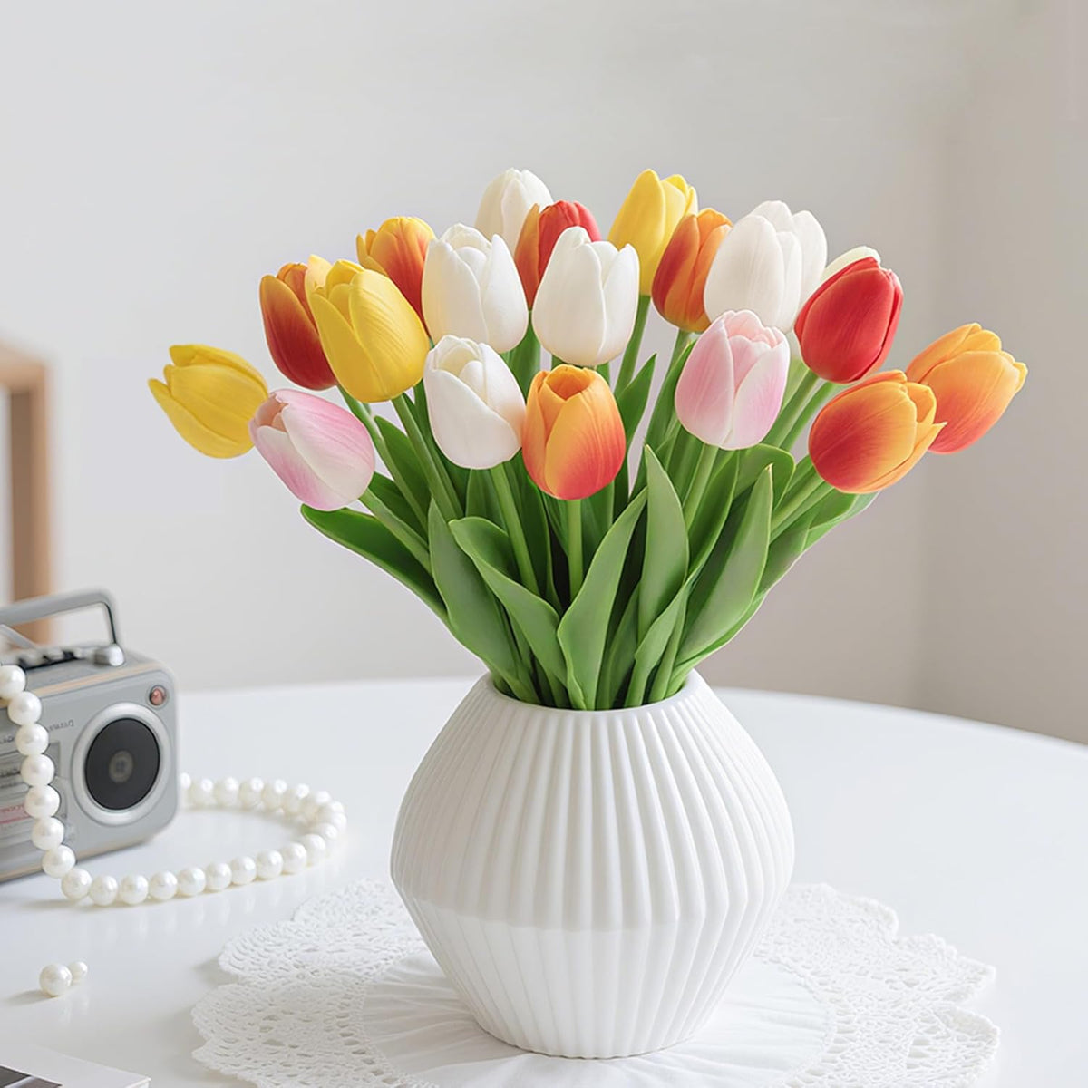 20Pcs Fake Tulips Artificial Flowers 13" Multicolor Faux Tulips Real Touch PU Tulip Bouquet for Mother's Day Home Kitchen Decor Home Party Office Decorations
