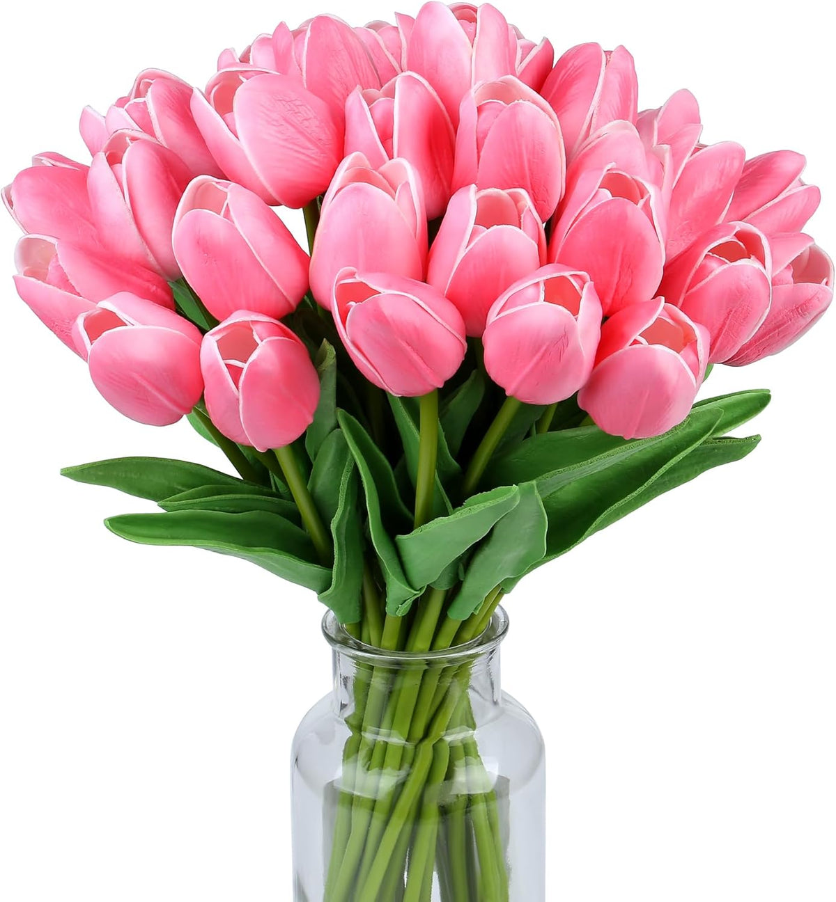 15pcs Fake Tulips Artificial Flowers Real Touch Pink 14" PU Flower for Home Kitchen Decor Spring Easter Wedding Bouquet Decorations Office Valentine's Day Gifts(Light Pink)