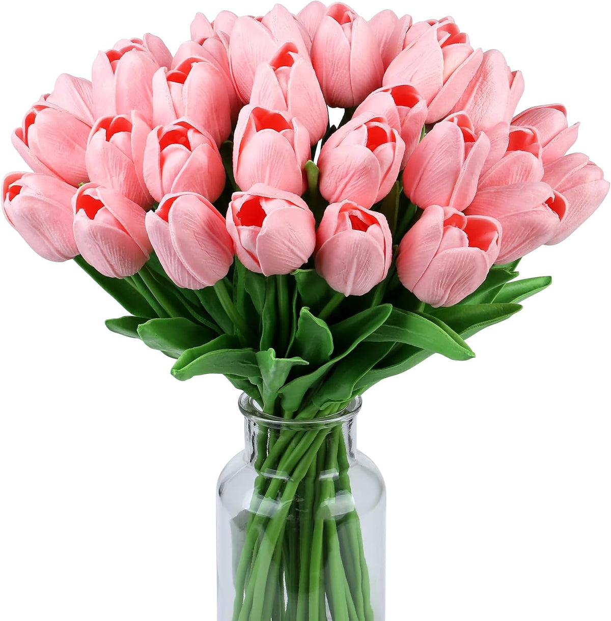 15pcs Fake Tulips Artificial Flowers Real Touch Pink 14" PU Flower for Home Kitchen Decor Spring Easter Wedding Bouquet Decorations Office Valentine's Day Gifts(Light Pink)