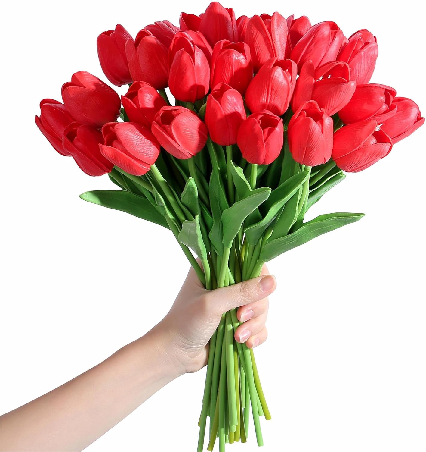15pcs Fake Tulips Artificial Flowers Real Touch Pink 14" PU Flower for Home Kitchen Decor Spring Easter Wedding Bouquet Decorations Office Valentine's Day Gifts(Light Pink)