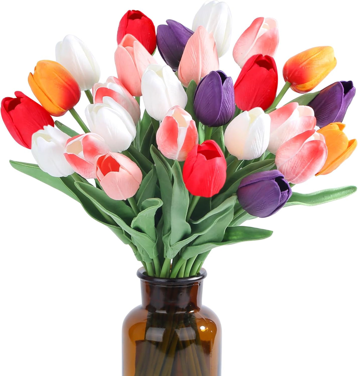 15pcs Fake Tulips Artificial Flowers Real Touch Pink 14" PU Flower for Home Kitchen Decor Spring Easter Wedding Bouquet Decorations Office Valentine's Day Gifts(Light Pink)