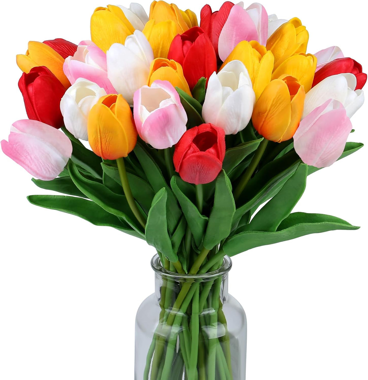 15pcs Fake Tulips Artificial Flowers Real Touch Pink 14" PU Flower for Home Kitchen Decor Spring Easter Wedding Bouquet Decorations Office Valentine's Day Gifts(Light Pink)