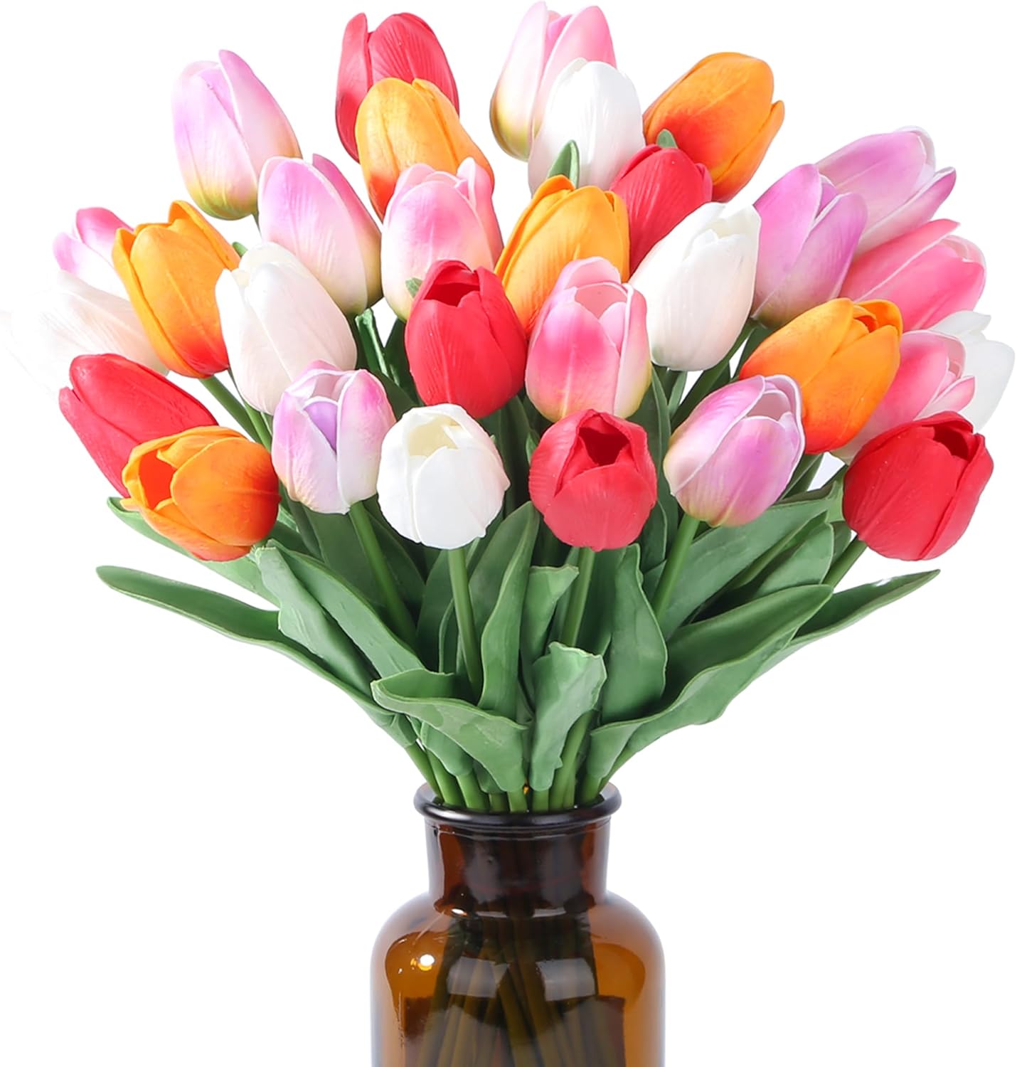 15pcs Fake Tulips Artificial Flowers Real Touch Pink 14" PU Flower for Home Kitchen Decor Spring Easter Wedding Bouquet Decorations Office Valentine's Day Gifts(Light Pink)