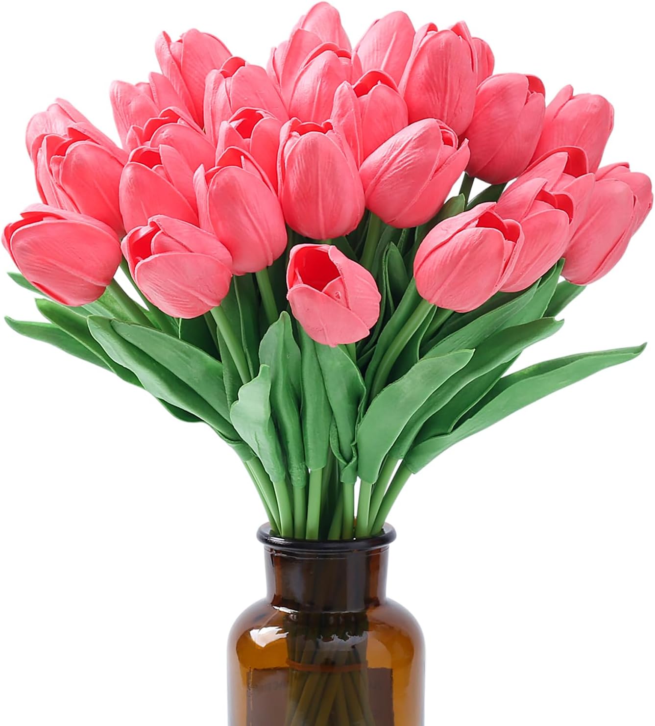 15pcs Fake Tulips Artificial Flowers Real Touch Pink 14" PU Flower for Home Kitchen Decor Spring Easter Wedding Bouquet Decorations Office Valentine's Day Gifts(Light Pink)