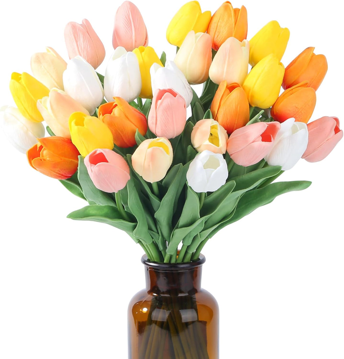 15pcs Fake Tulips Artificial Flowers Real Touch Pink 14" PU Flower for Home Kitchen Decor Spring Easter Wedding Bouquet Decorations Office Valentine's Day Gifts(Light Pink)
