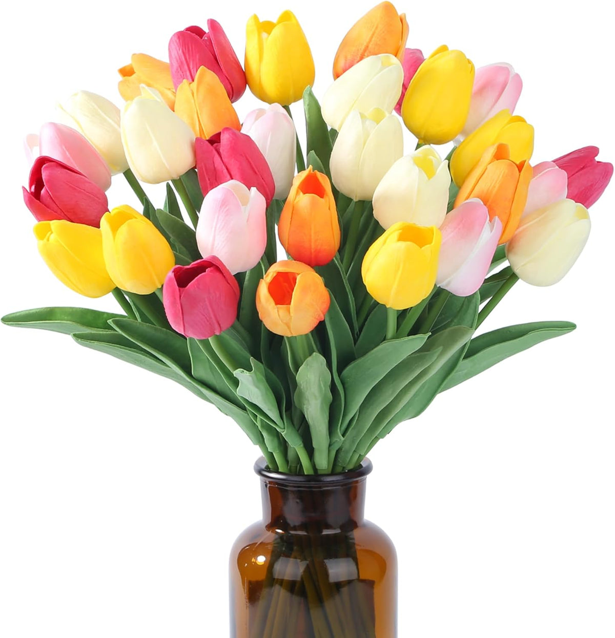 15pcs Fake Tulips Artificial Flowers Real Touch Pink 14" PU Flower for Home Kitchen Decor Spring Easter Wedding Bouquet Decorations Office Valentine's Day Gifts(Light Pink)