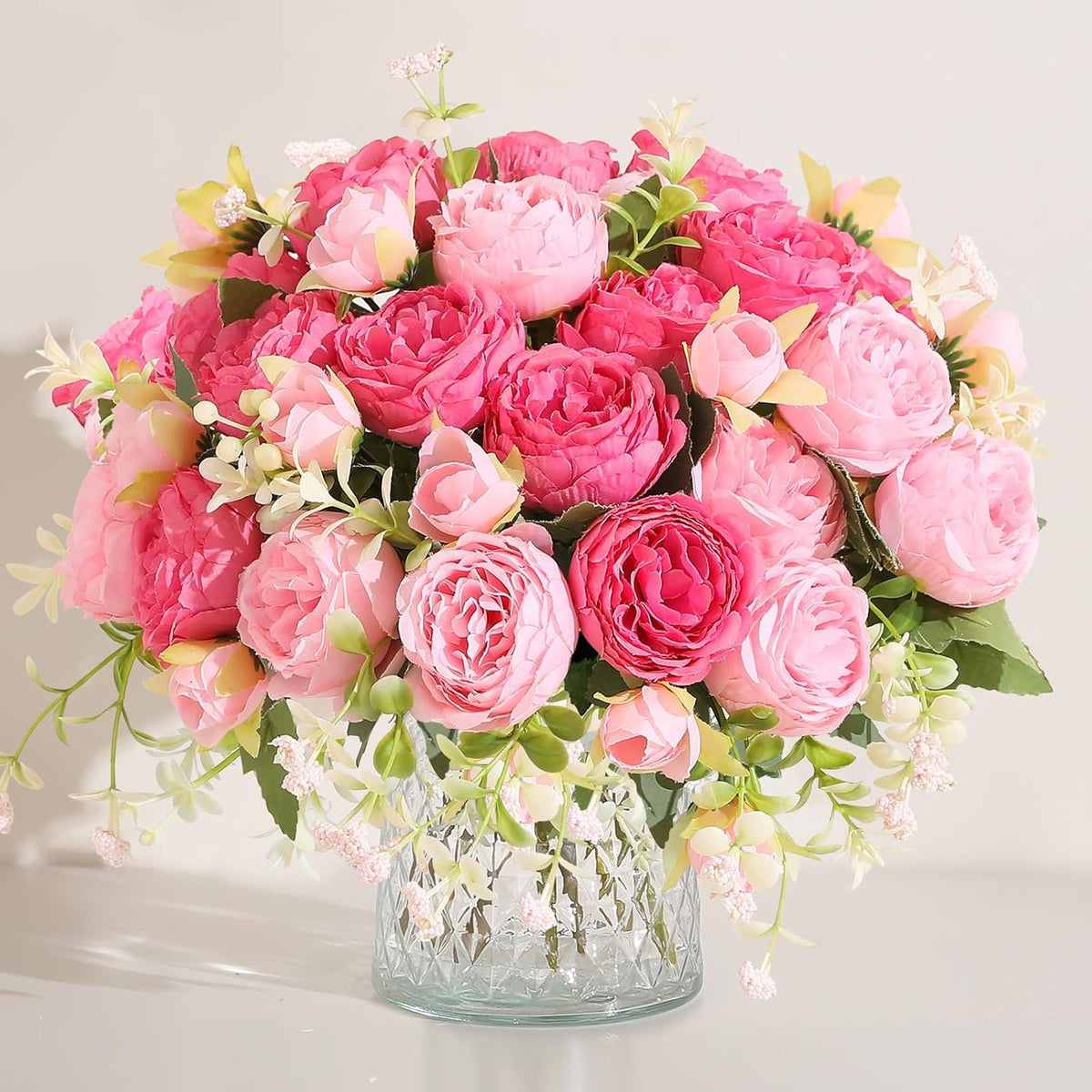 2 Packs Peonies Artificial Flowers Vintage Faux Peony Bouquet Fake Flower for Vase Silk Floral Arrangements for Table Centerpiece Wedding Decoration Indoor Home Decor