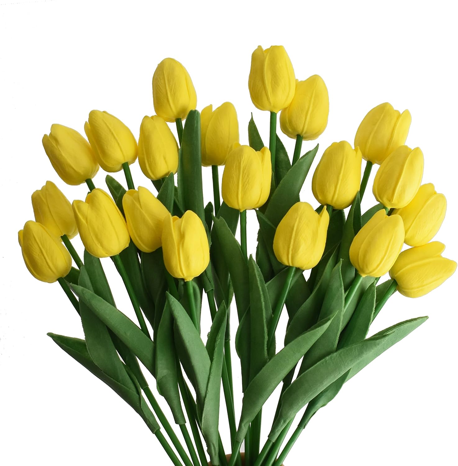 20pcs Artificial Tulips Flowers Fake Faux PU Tulip Bouquet Real Touch Flower Arrangement for Home Room Office Party Wedding Decoration Excellent Gift Idea for Mothers Day (Yellow)