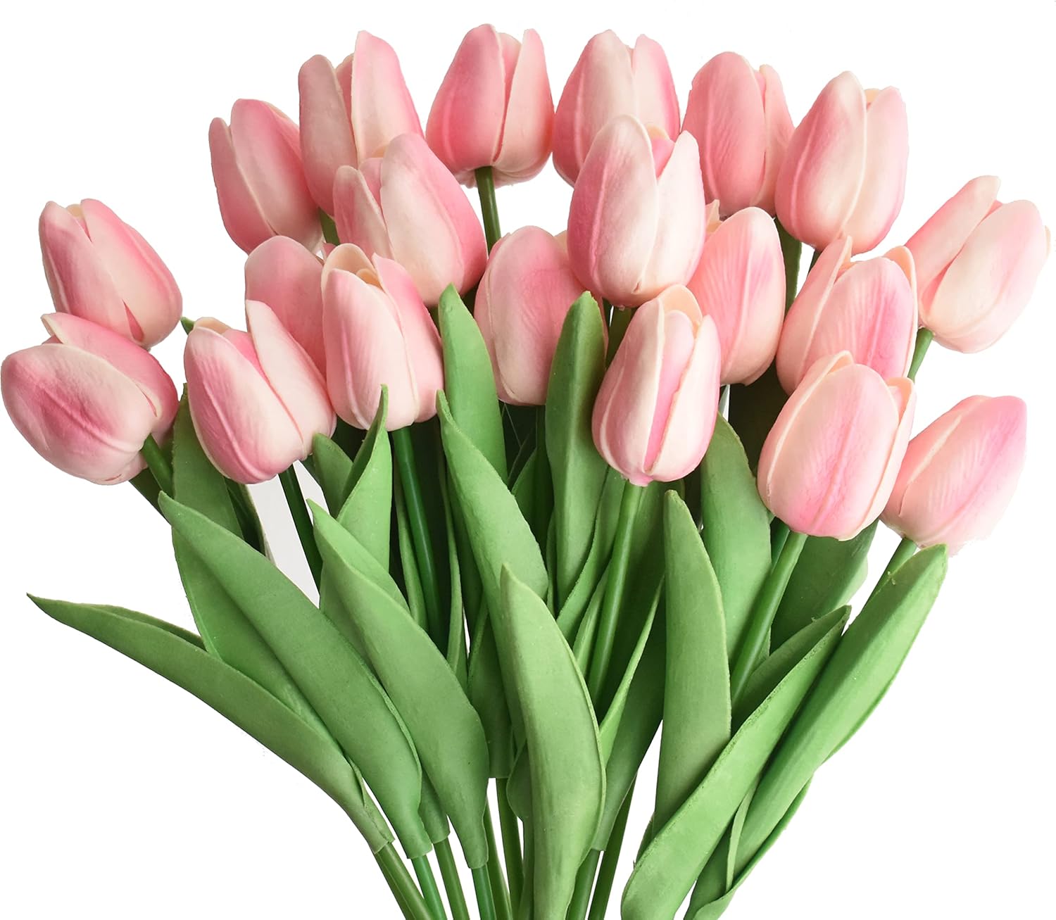 24pcs Multicolor Artificial Tulips Flowers Fake Faux PU Tulip Bouquet Real Touch Flower Arrangement for Home Room Office Party Wedding Decoration Excellent Gift Idea for Mothers Day