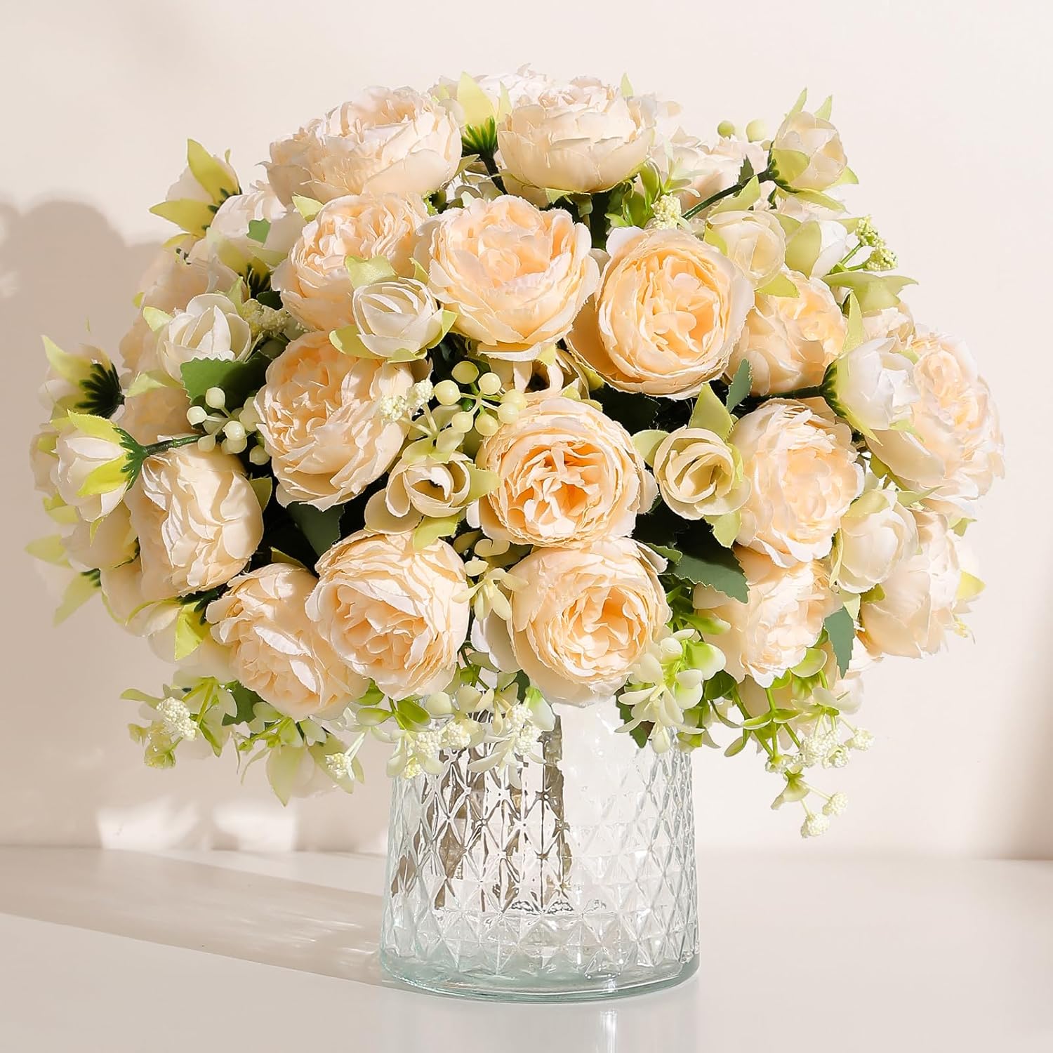 2 Packs Peonies Artificial Flowers Vintage Faux Peony Bouquet Fake Flower for Vase Silk Floral Arrangements for Table Centerpiece Wedding Decoration Indoor Home Decor