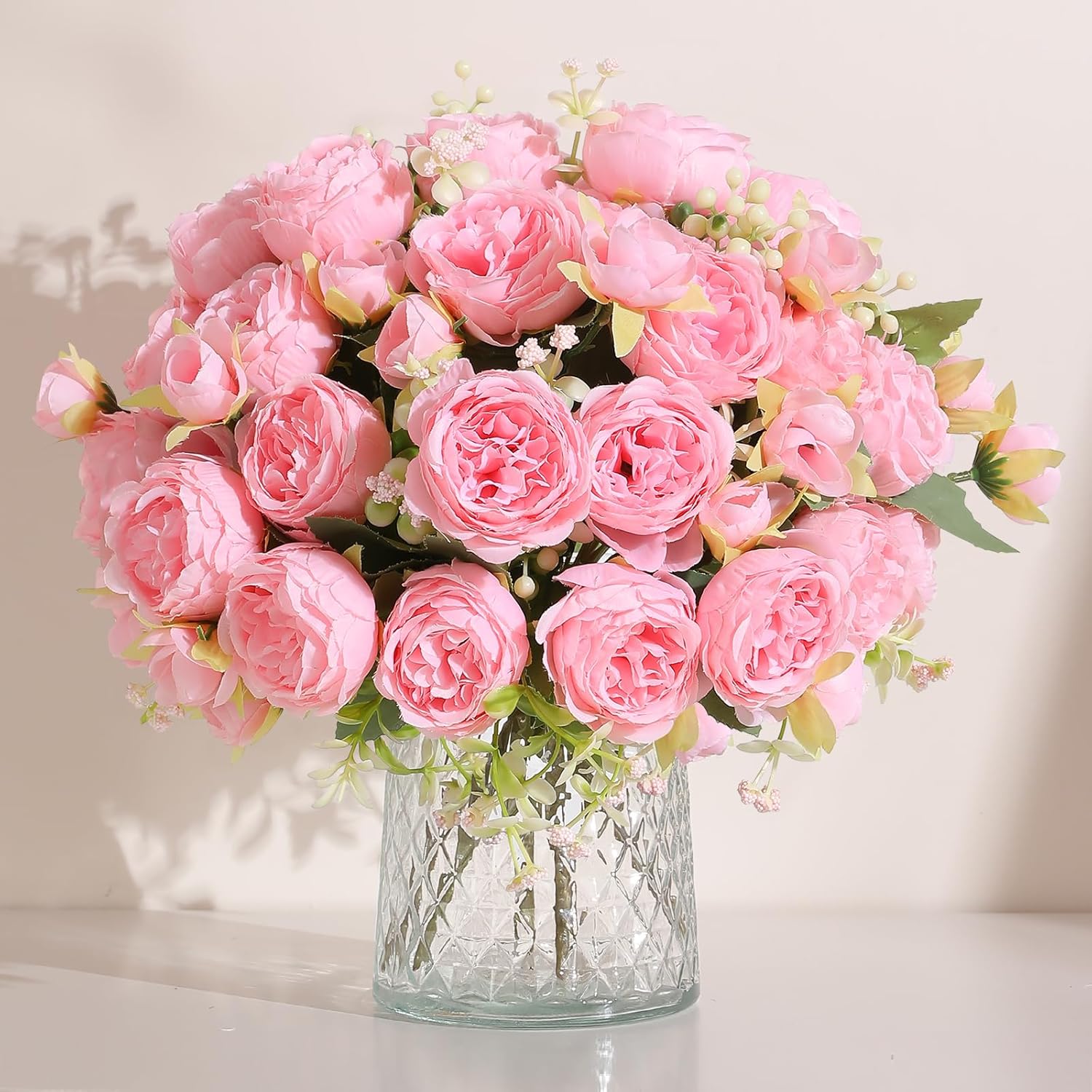 2 Packs Peonies Artificial Flowers Vintage Faux Peony Bouquet Fake Flower for Vase Silk Floral Arrangements for Table Centerpiece Wedding Decoration Indoor Home Decor