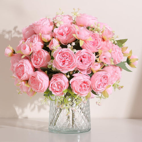 2 Packs Peonies Artificial Flowers Vintage Faux Peony Bouquet Fake Flower for Vase Silk Floral Arrangements for Table Centerpiece Wedding Decoration Indoor Home Decor